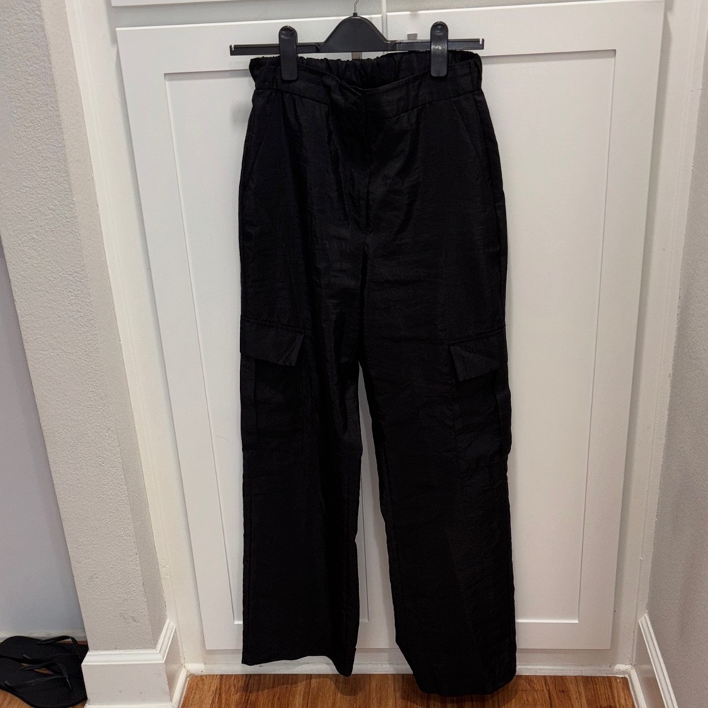 Zara Black nylon style wide pants